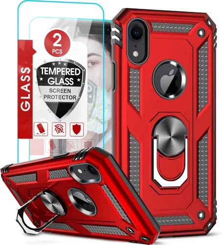 Miniatura 8 de Funda para iPhone XR con protector de pantalla de vidrio templado [2 unidades], con armadura de grado militar con soporte para anillo de coche