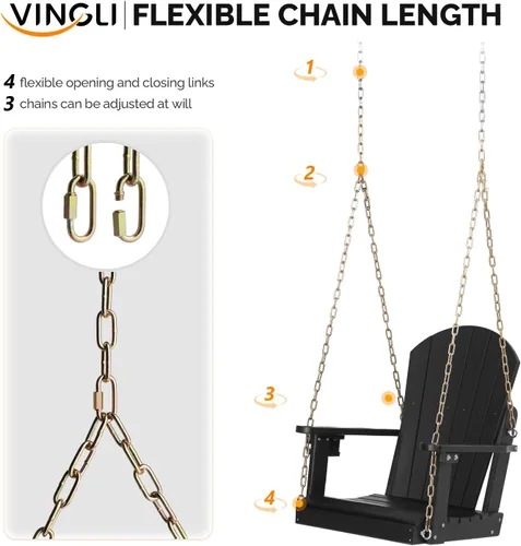 Miniatura 4 de VINGLI Columpio de porche de polietileno de alta densidad de alta resistencia de 880 libras para exteriores con soporte giratorio para tazas, Negro
