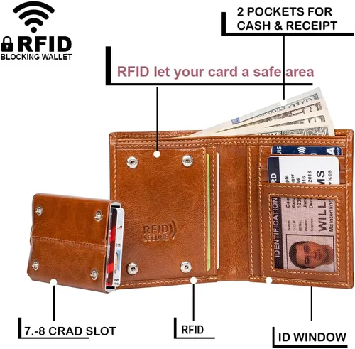 Miniatura 5 de WILD HOOK Cartera inteligente para hombres, funda para tarjetas para hombres, billetera multiusos biplegable para hombres, cartera de tarjetas
