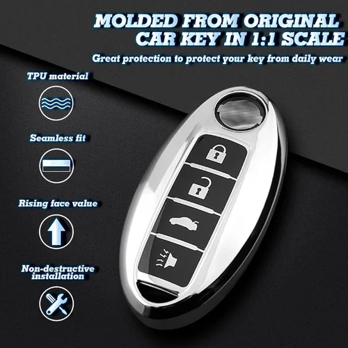 Miniatura 3 de Xotic Tech - Funda de TPU plateada con 4 botones impresos, compatible con Nissan Sentra Versa Armada Leaf Titan Altima GT-R 370Z Maxima Infiniti Q50