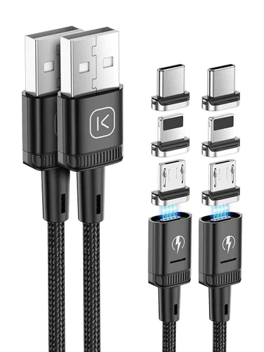 Miniatura 10 de Kuulaa Paquete de 3 cables de carga magnéticos, cable Lightning magnético, cargador de teléfono magnético de 3 A, carga rápida con puntas de carga 3