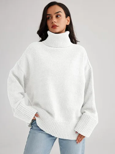 Miniatura 2 de LILLUSORY Suéter de manga larga de cuello alto para mujer, de gran tamaño, para otoño, grueso, cálido, para otoño