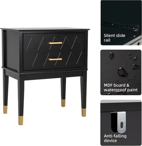 Miniatura 7 de Scurrty Juego de 2 mesas auxiliares de 23.6 pulgadas con cajón de almacenamiento, mesita de noche alta grande con patas de madera anchas en la parte
