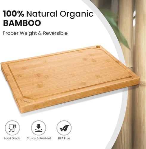 Miniatura 2 de Hiware Tabla de cortar de bambú extra grande para cocina, tabla de cortar de madera resistente con ranura para jugos, 100% bambú orgánico, Natural