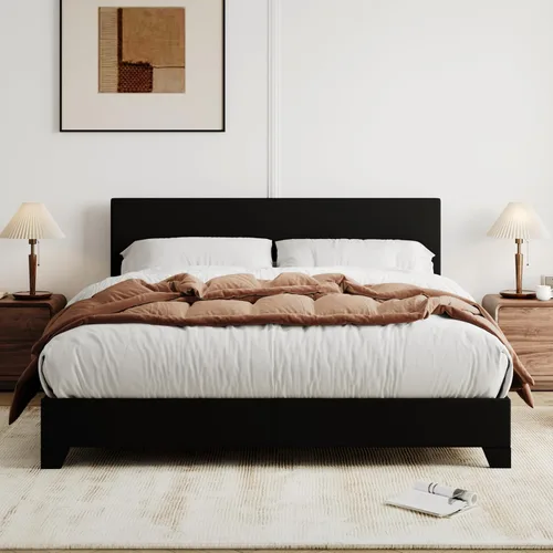 Miniatura 3 de Allewie Base de cama Queen con cabecera ajustable, plataforma de piel sintética con listones de madera, base de colchón resistente, no necesita