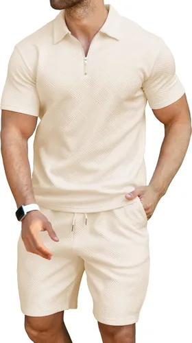 Miniatura 2 de KUYIGO Conjunto de camisa polo y pantalones cortos para hombre, trajes de verano a la moda, casual, de manga corta, traje de 2 piezas para hombre