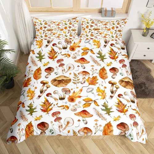 Miniatura 16 de Juego de funda de edredón con estampado de rana para niños, juego de ropa de cama Kawaii para decoración de habitación, diseño de hongos y rana
