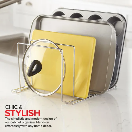 Miniatura 7 de Stock Your Home Organizador de gabinete de cocina, cromado (paquete de 2) soporte de acero para hornear con 4 ranuras para gabinete, organizador