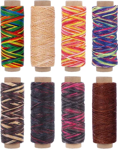 LUNARM Hilo de cuero de 8 colores, 150D 0.039 in cordón de hilo encerado para costura a mano, pulseras, fabricación de joyas, encuadernación,