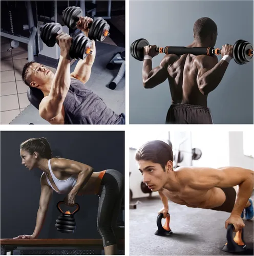Miniatura 6 de Juego de mancuernas ajustables 4 en 1 para gimnasio en casa, juego de mancuernas de peso libre de 44 libras con conector utilizado como soporte
