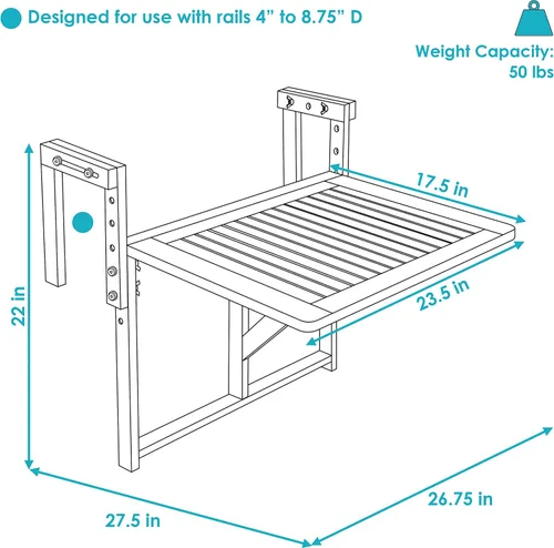 Miniatura 3 de Sunnydaze Meranti - Barandilla plegable para balcón para barandillas de 4 a 8.75 pulgadas