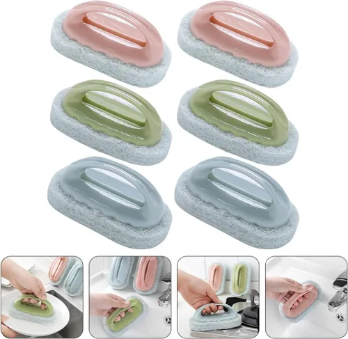 Miniatura 5 de Cabilock Cepillo de mango de limpieza, esponja para fregadero, esponja para lavavajillas, mango de lavado, almohadilla de cepillo de esponja