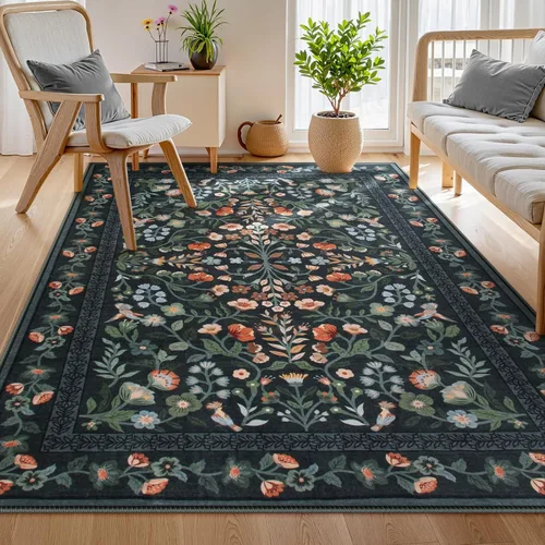 Miniatura 9 de Lahome Alfombra Floral Lavable de 3 x 5 Pies, Alfombras Pequeñas para Dormitorio, Suave Antideslizante, Alfombras para Entrada, Alfombra de Pila