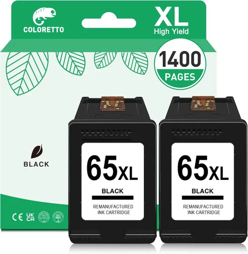 COLORETTO 65XL - Cartucho de tinta negro para HP 65 65XL, cartucho de tinta negra para impresoras HP Envy 5055 5052 5058 Deskjet 2652 3755 3772 3700