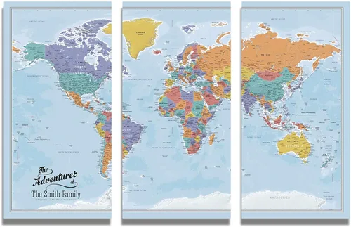 Miniatura 9 de Póster personalizado en lienzo enrollado con mapa del mundo, arte de pared con chinchetas – Grande 24" x 36" mapa del mundo de océanos azules
