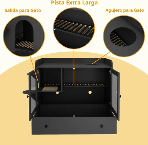Miniatura 5 de Mueble extra grande con caja de arena oculta para gatos, gabinete para casa de gatos con escalera para 2, mesa auxiliar con cajón grande para sala