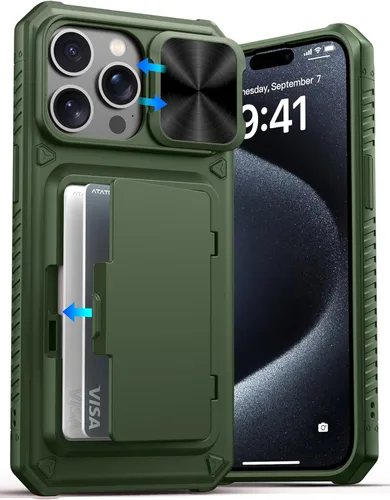 Miniatura 36 de ATATOO Funda para iPhone 17, tarjetero integrado (almacena 3-5 tarjetas) y funda para cámara deslizante y bloqueo RFID, protección de grado militar