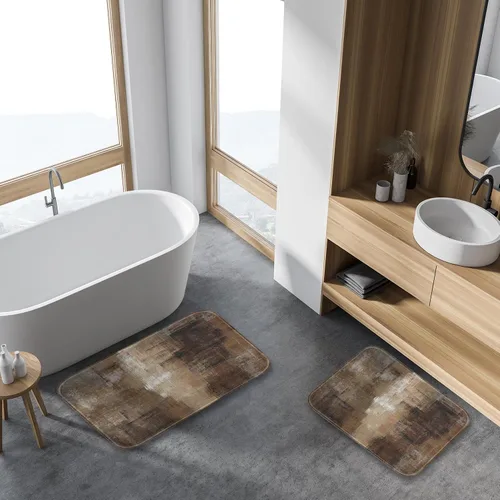 Miniatura 6 de Britimes - Juego de tapetes modernos abstractos para baño, 2 tapetes de arte lavables en marrón y gris, tapetes para piso, alfombras para baño