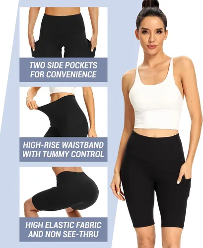 Miniatura 2 de Pantalones cortos de ciclismo para mujer con bolsillos, cintura alta, control de abdomen, pantalones cortos de ciclismo para gimnasio