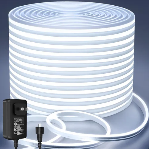 Miniatura 14 de Lamomo Tira de luces LED de neón de 32.8 pies, tira de luces LED de color blanco neutro de 1.96 pulgadas/corte, 4500 K, impermeable, flexible