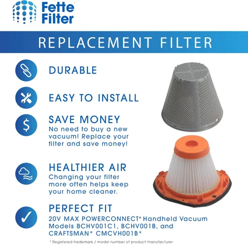 Miniatura 5 de Fette Filter - Juego de filtros de vacío compatibles con BLACK+DECKER 20V MAX POWERCONNECT modelos de aspiradora de mano BCHV001C1, BCHV001B