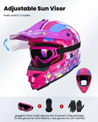 Miniatura 4 de ILM Casco ATV Juvenil para Niños Dirt Bike Motocross BMX Todoterreno Motocicleta Go Kart Casco DOT ECE Modelo Z705 (Starlight Pony, M)