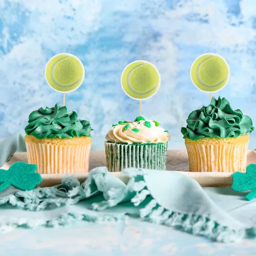 Miniatura 4 de Gyufise 36 piezas de decoración para cupcakes de tenis, pelota deportiva, para fiestas de cumpleaños, decoración de tartas, suministros de 9-Tennis