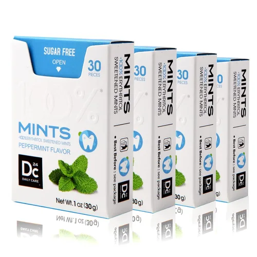 Miniatura 12 de DC24 DAILY CARE 100% menta de canela de eritritol, menta de aliento sin azúcar, bajo en calorías, sin aspartamo, keto, 30 unidades, paquete de 4