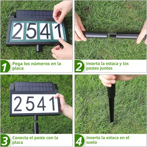 Miniatura 9 de MAXvolador Letrero de dirección solar iluminado, números de casa impermeables, placas de dirección iluminadas con luces LED solares con estacas, 3