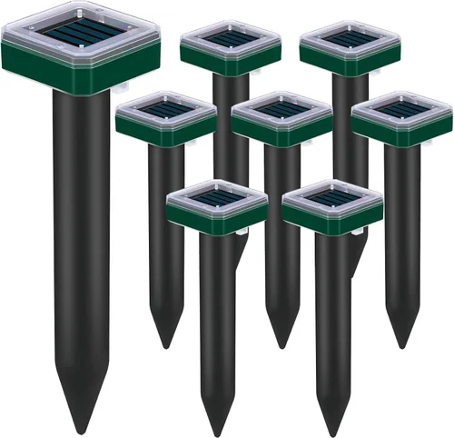 Paquete de 8 repelentes de topos alimentado por energía solar para césped, repelente de serpientes para patio, repelente de roedores, togopher