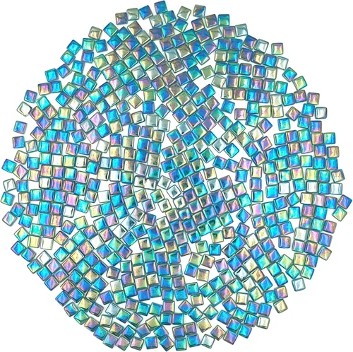 Azulejos de mosaico de cristal cuadrados de 1.1 libras, azulejos de vidrio de mosaico iridiscentes para manualidades, piezas de mosaico, Cian