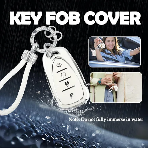 Miniatura 5 de Funda brillante para llavero de automóvil compatible con Chevrolet de 4 botones, funda de TPU con llavero, accesorios de automóvil protector