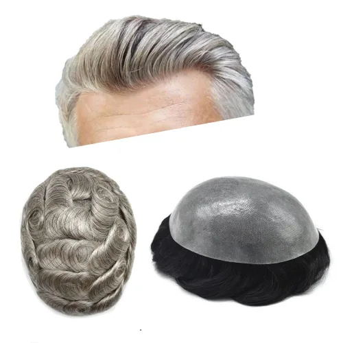 Miniatura 53 de Toupee para hombres Sistema de reemplazo de cabello humano real duradero invisible para hombre Toupee Hair Piece para hombres Poly Men Sistema
