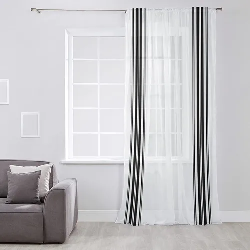 Miniatura 2 de Cortinas semitransparentes a rayas negras y blancas para sala de estar, dormitorio, puertas francesas de 63 pulgadas de largo, cortinas geométricas