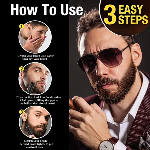 Miniatura 5 de Relleno de lápiz de barba para hombre, resistente al agua, de larga duración, crea barba y bigote de aspecto natural (negro)