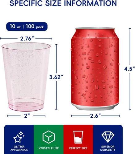 Miniatura 2 de JOLLY CHEF Vasos de plástico morados de 10 oz, paquete de 100 vasos de fiesta tumblers, vasos desechables de plástico morado con purpurina