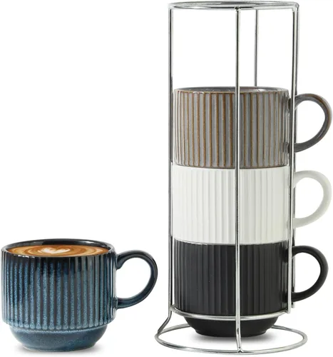 Miniatura 11 de Tazas de café HASENSE, juego de 4 tazas de cerámica de 15 oz con asa y patrones de muñecos de nieve para hombre mujer, juego de tazas de porcelana
