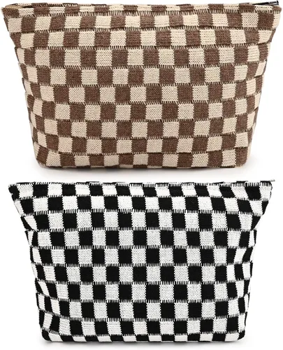 Miniatura 58 de SOIDRAM 2 Piezas de Bolsa de Maquillaje a Rayas Grande, Bolsa de Cosméticos de Cordura de Gran Capacidad, Bolsa de Lona Mixta de Artículos de Rayas
