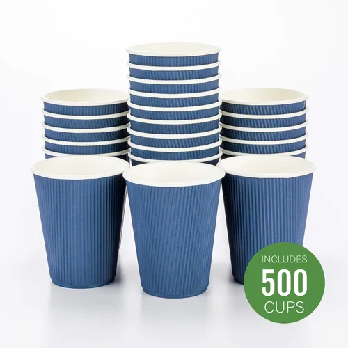 Miniatura 2 de Restaurantware -Tazas de café desechables de 12 onzas, 500 tazas calientes de pared ondulada para café - Las tapas se venden por separado, borde Azul