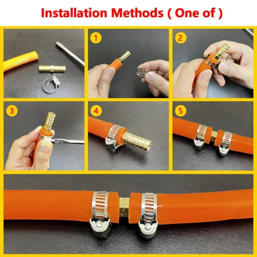 Miniatura 2 de Da by 3 unids 1/2" (12.5mm) Barb Splicer Mender Hose Latón Barb Fitting con 6 abrazaderas de tubo de acero inoxidable para agua/combustible/aire