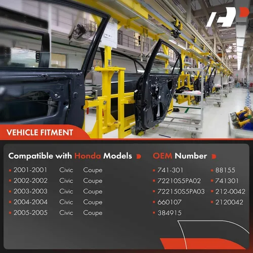 Miniatura 3 de A-Premium Regulador de ventana eléctrica con motor de reemplazo para Honda Civic 2001-2005 Coupé, lado del pasajero derecho, frontal