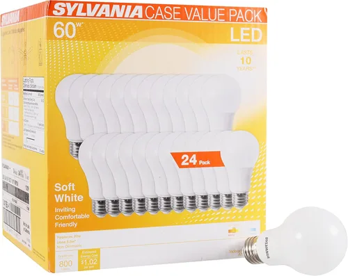 Miniatura 20 de Sylvania Bombilla LED, equivalente a 60 W A19, eficiente 8.5 W, base media, acabado esmerilado, 800 lúmenes, blanco suave, paquete de 4 (73888)