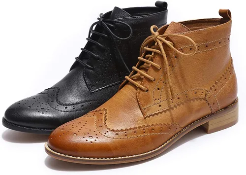 Miniatura 8 de Mona flying Botas Oxford de cuero cómodas con cordones para mujer, botas de tobillo de alta moda, botas de combate de tacón bajo