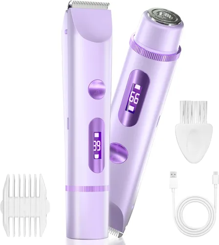 Recortadora de bikini para mujer, recortadora eléctrica de doble cabezal para áreas sensibles, pantalla de batería LED, IPX7, peluquero recargable