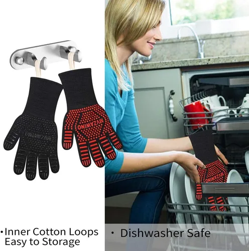 Miniatura 6 de Guantes BBQ Premium, guantes de horno resistentes a 1472 °F de calor extremo, guantes de parrilla con agarraderas de horno resistentes al fuego