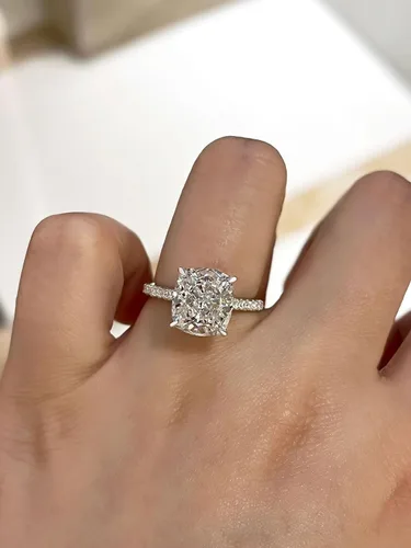 Miniatura 5 de Anillo de compromiso de corte cojín de 4 quilates para mujer, anillo de compromiso chapado en oro blancorosa de plata de ley 925 de 18 quilates