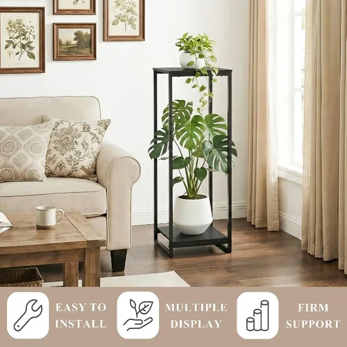 Miniatura 3 de Soporte para plantas de 34 pulgadas de alto para interiores, estante moderno de 2 niveles, organizador de macetas de esquina para sala de estar