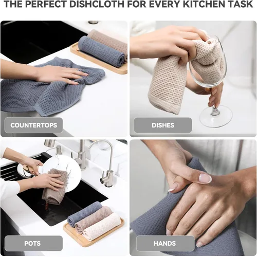 Miniatura 6 de Paño de cocina para cocina, 6 paquetes de trapos de limpieza de algodón en ondas de gofre, paño de cocina ultra suave súper absorbente para lavar