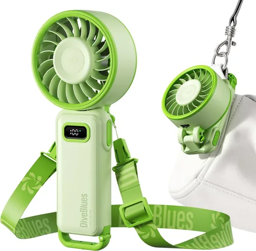 Diveblues Ventilador turbo portátil, ventilador de mano de 100 velocidades con fuerte flujo de aire, ventilador personal plegable 4 en 1 para