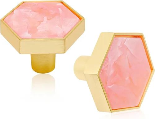 Miniatura 7 de 12 pomos dorados para cajones de tocador, hexagonales de latón cepillado, tiradores de tocador de 1-1/4 pulgadas para armarios de cocina, armarios
